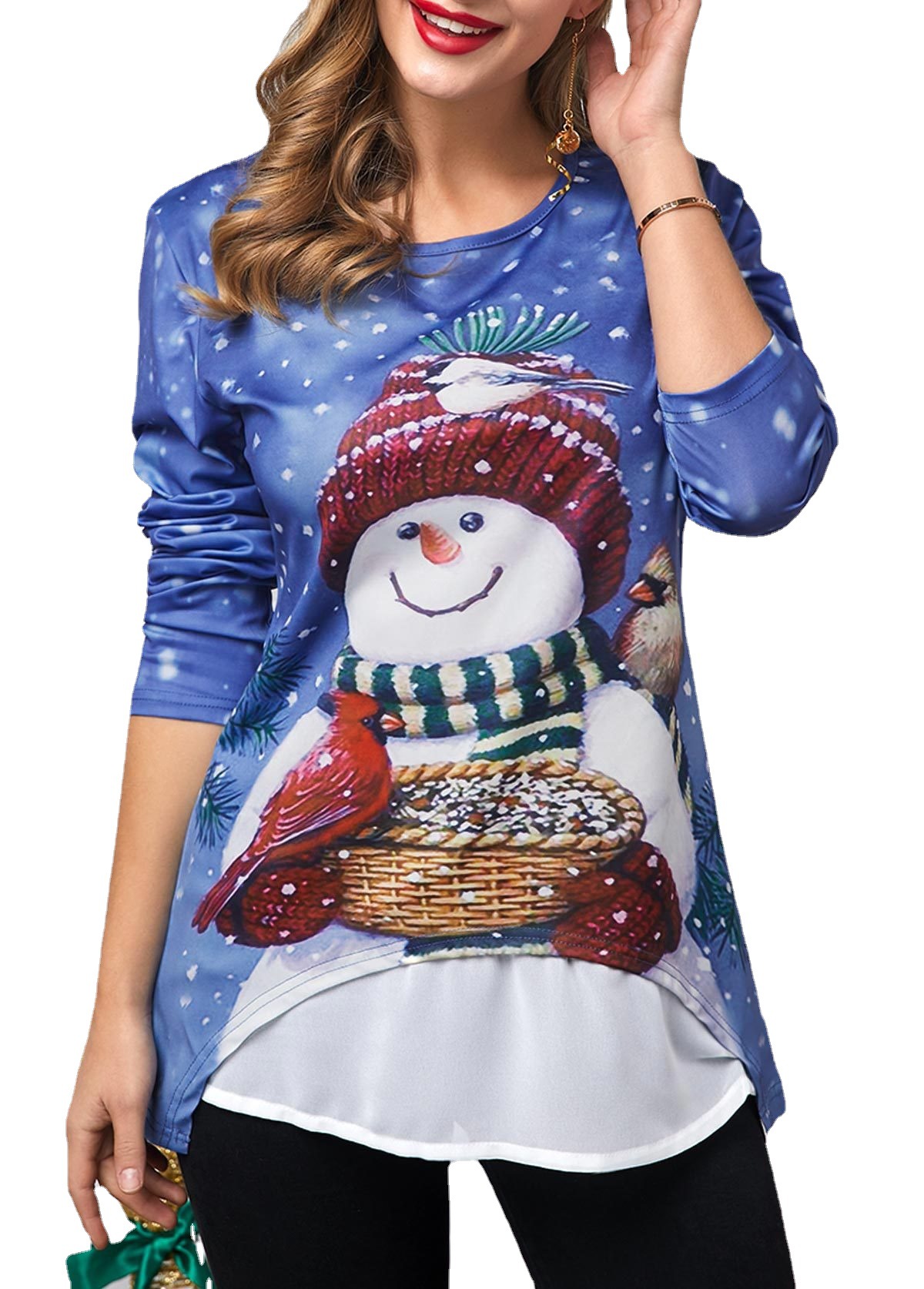 Title 6, Dames kerst t-shirt met sneeuwpop print, casual...