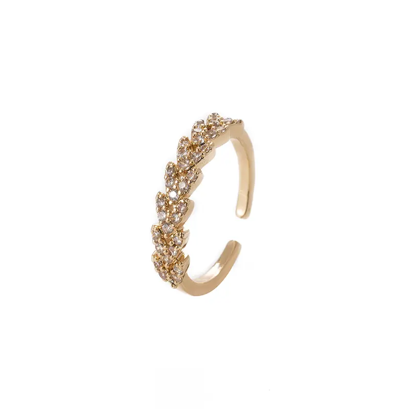 Exquisite and fashionable golden simple opening full set zircon arrow copper ring accessories