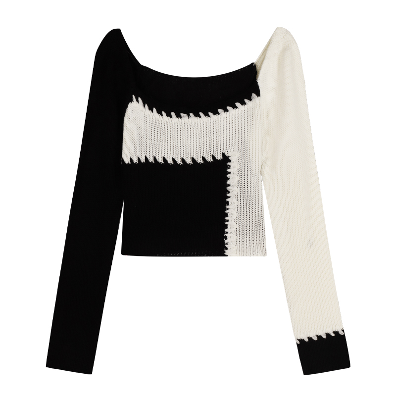 Women's Square Neck Sweater Design Niche Color Matching Short Style