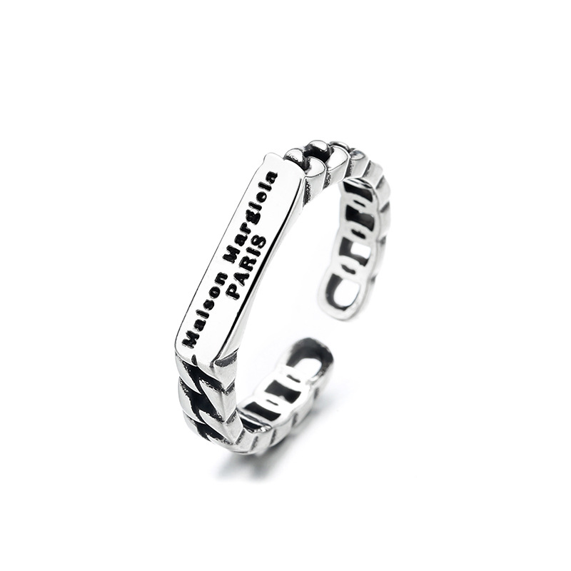 Retro Square Brand English Thai Silver Wind Ring Girl Heart