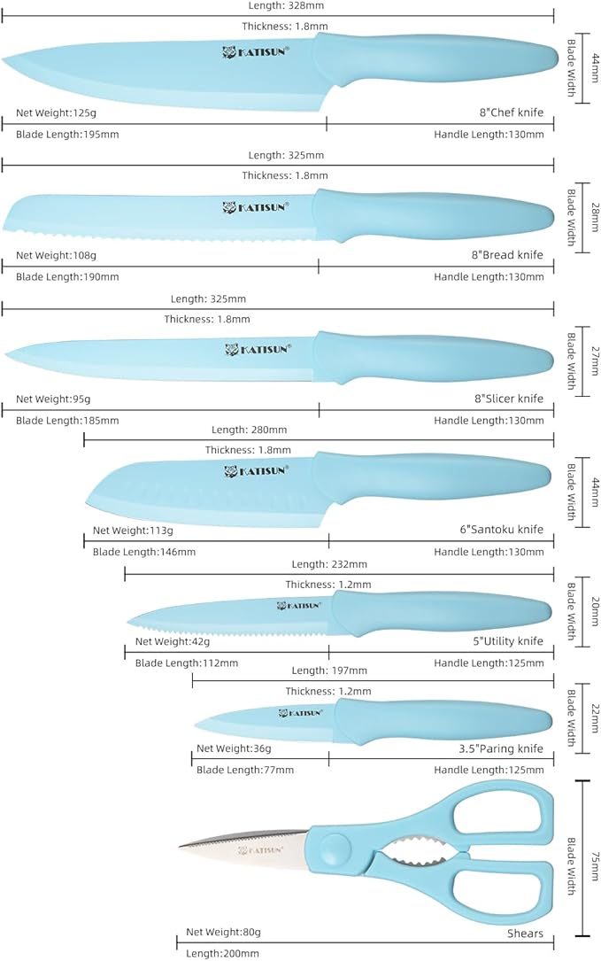 13 Piece Blue Non-Stick Stainless Steel Boxed Knives Set 4