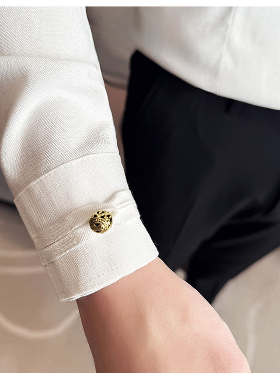 Men's Solid Color Stand Collar Long-sleeved Shirt