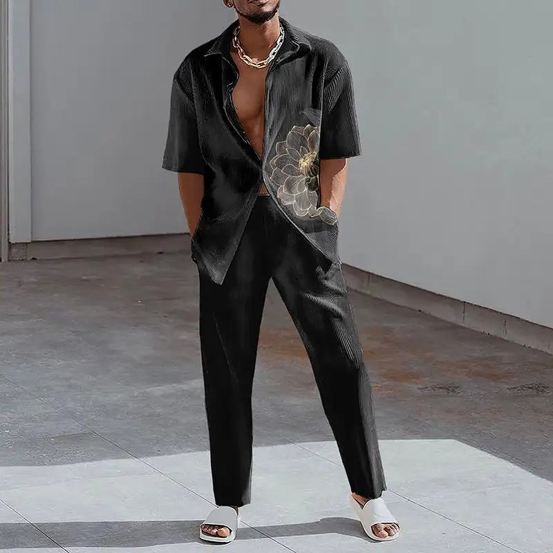 Spring And Autumn New 3D Digital Printing Casual Men's Short Sleeve Shirt Suit