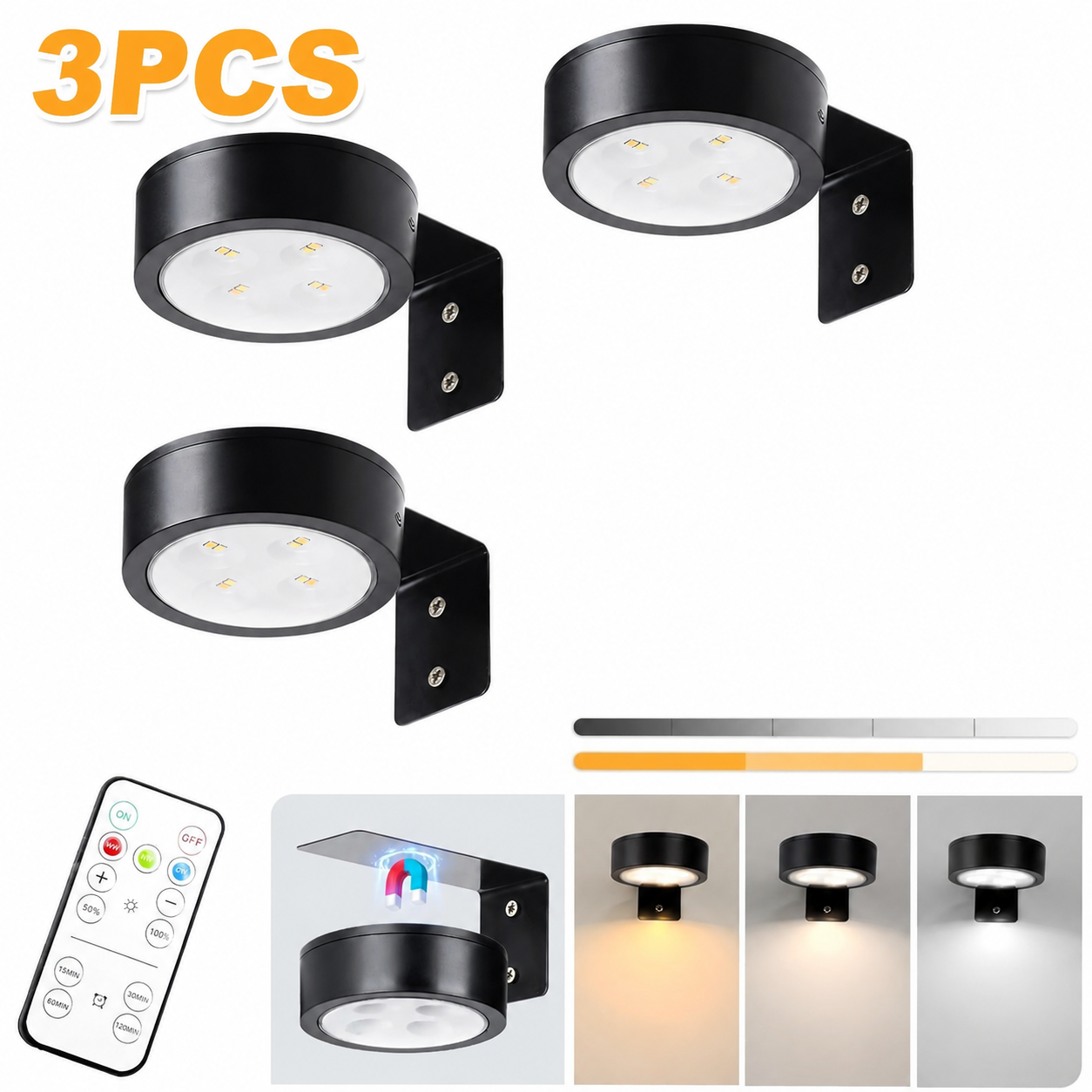 Picture Lights For Wall, 3 Lighting Modes Magnetic Art Display Light,Battery Operated Led Painting Light With Remote Control Dimmable & Timer,9Pack Black thumbnail 3
