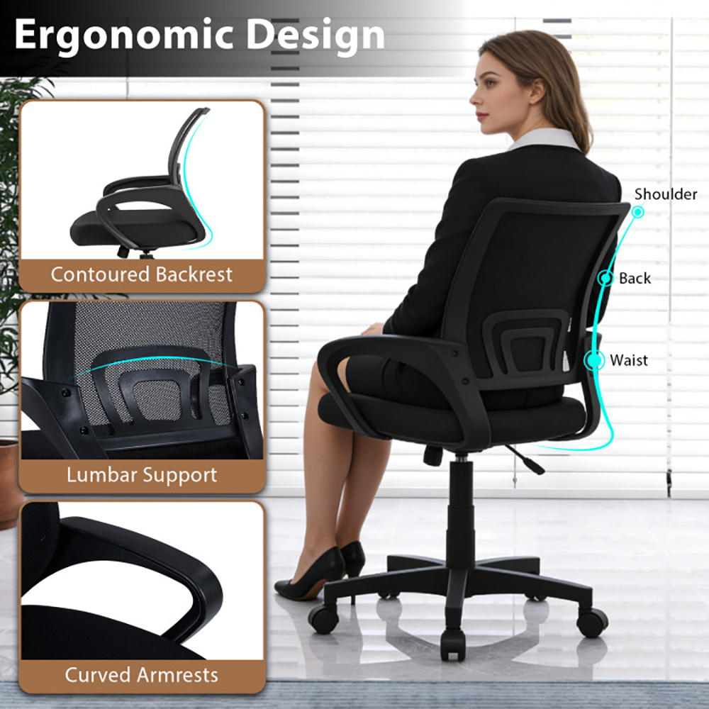 Mid-Back Mesh Office Chair Ergonomic Computer Chair With Lumbar Support With Adjustable,for Office, Home, Gaming And Study