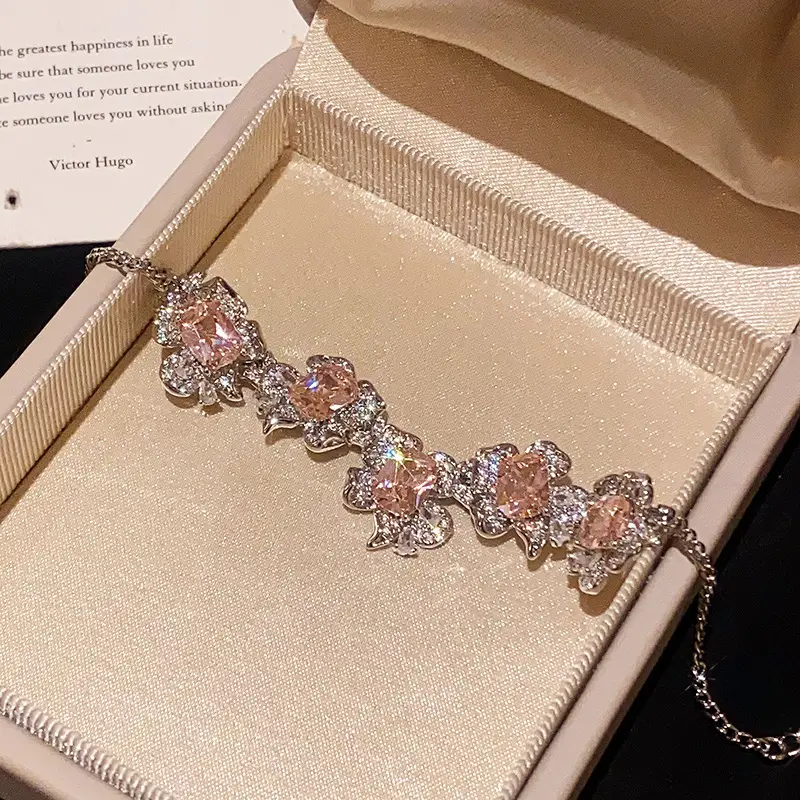 French Style Oval Zircon Bracelet Hypoallergenic Sweet Bangle Tarnish Free Wrist Jewelry