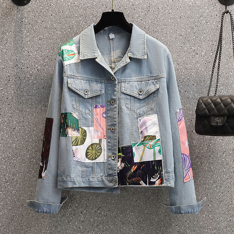 New Plus Size Women's Design Patch Denim Jacket