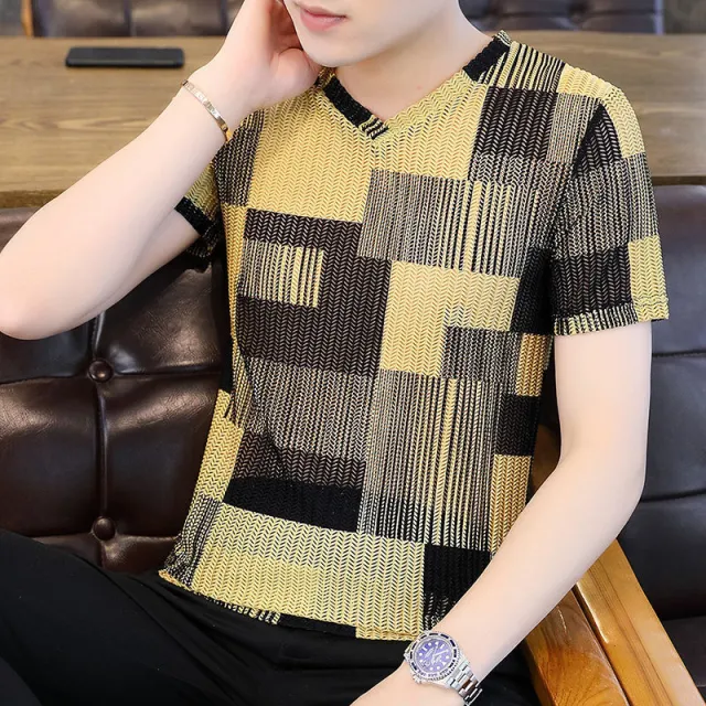 V neck Slim fitting Clothes T shirt Yellow - Shop at LoveMi