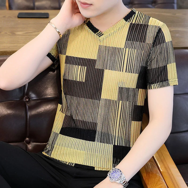 V-neck Slim-fitting Clothes T-shirt - Yellow
