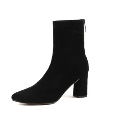 Women's Ankle Winter High-heeled Mid-tube Pointed Toe Thick-heeled Martin Boots - Black - View 1
