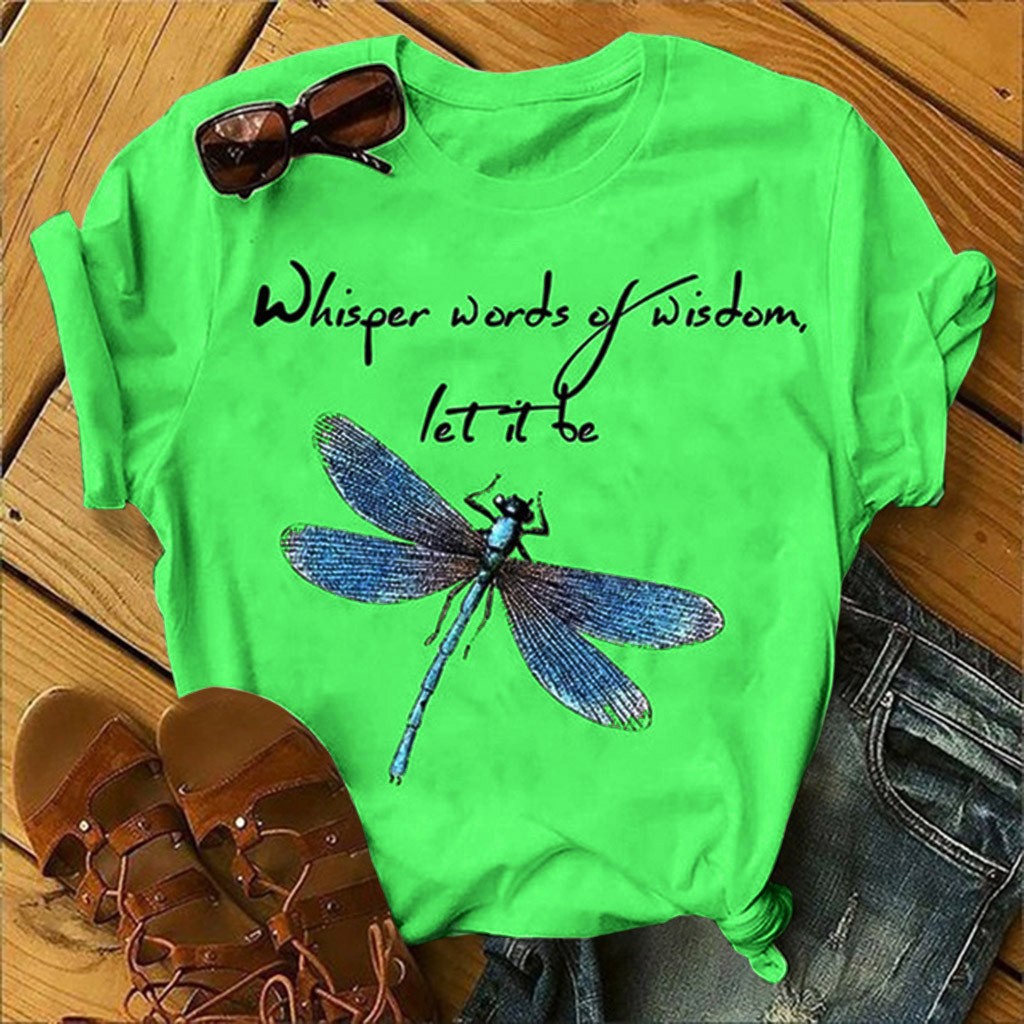 Ladies Alphabet Dragonfly Print T-Shirt Top