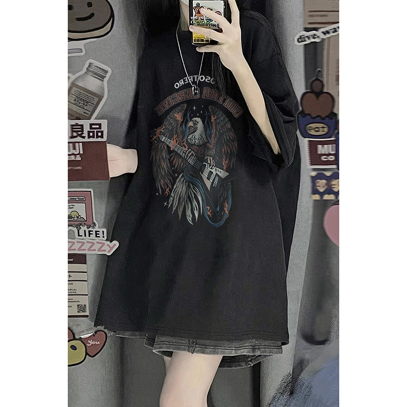 Women's Washed And Worn Cotton Short-sleeved T-shirt