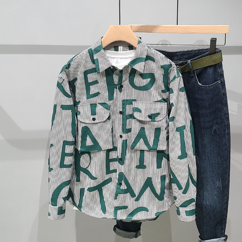 Men's Fashion Casual Alphabet Print Shirts Long Sleeves