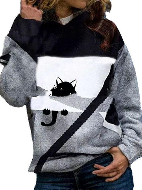 Patchwork Hooded Fleece Loose Sweatshirt