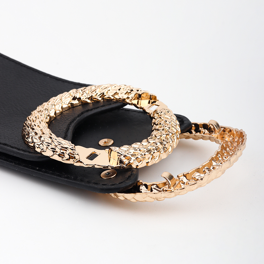 Title 15, New Black Double Ring Fashion Elastic Belt Gold...