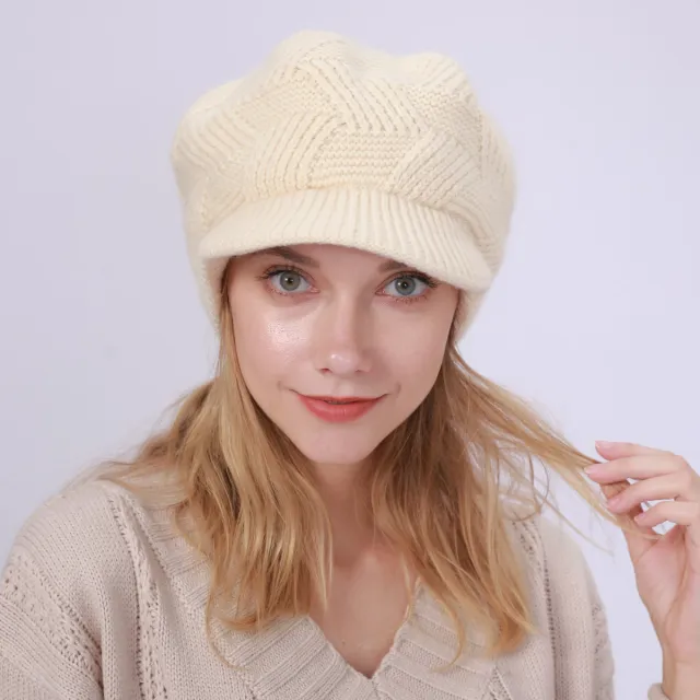 European And American Pure Color Plus Velvet Rabbit Wool Knitted Warm Cap Beige - Shop at LoveMi