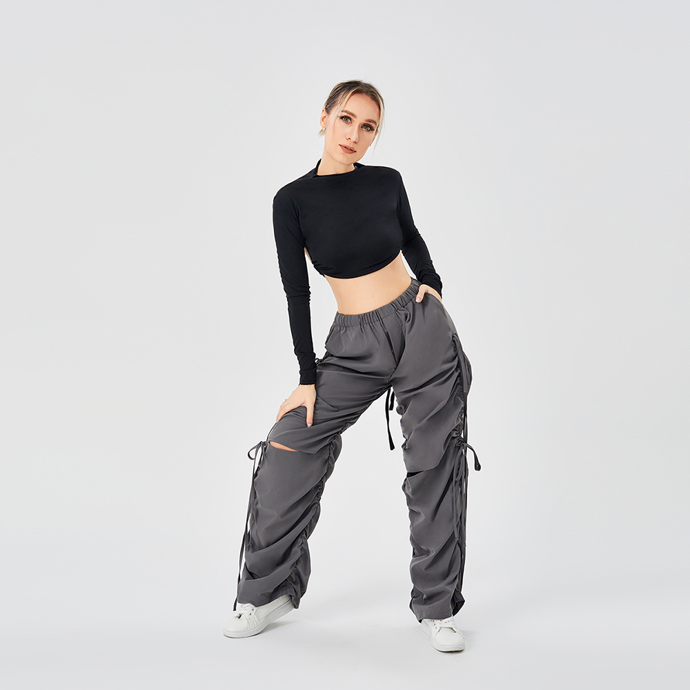 Street Drawstring Hole Casual Loose Wide Legs Cargo Pants