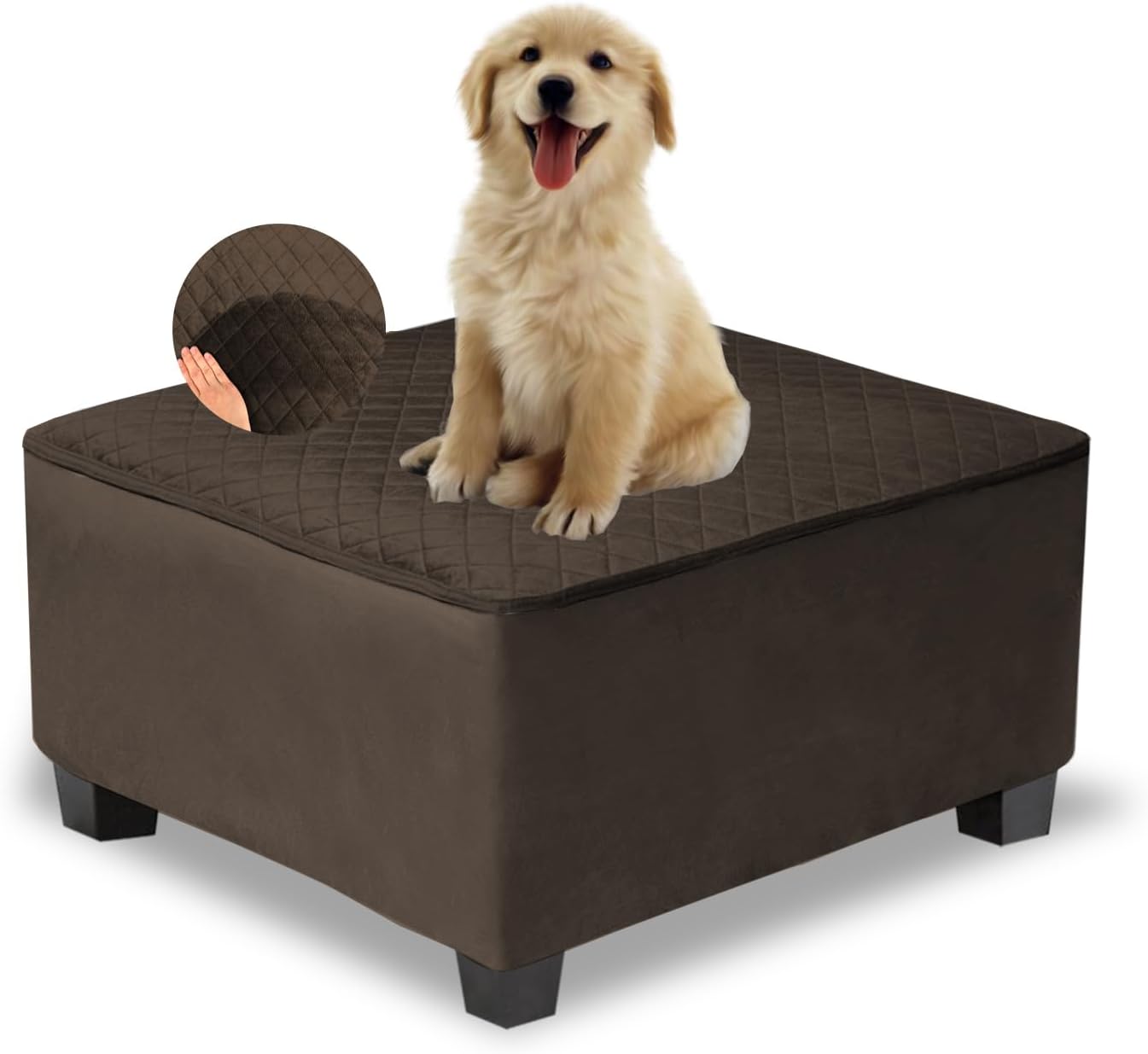 Waterproof Square Ottoman Cover, X Large Protective Slipcover For Footstool, Pouf And Furniture, Coffee