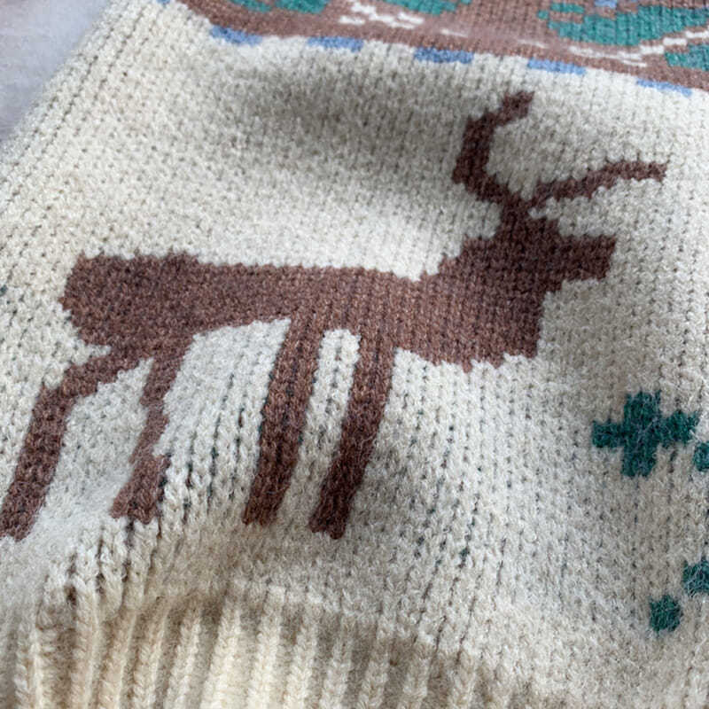 Fawn Jacquard Retro Knitted Loose Coat