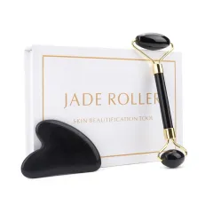 Rose Quartz Roller Slimming Face Massager Lifting Tool Natural Jade - Black - View 1