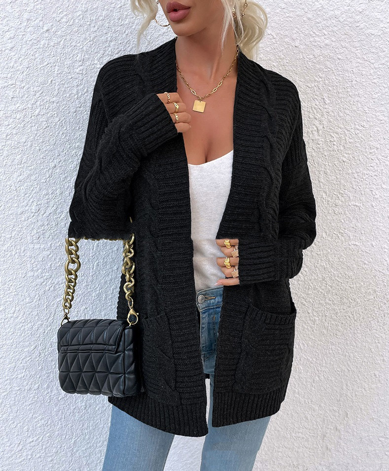 Twist Mid-length Pocket Knitted Cardigan