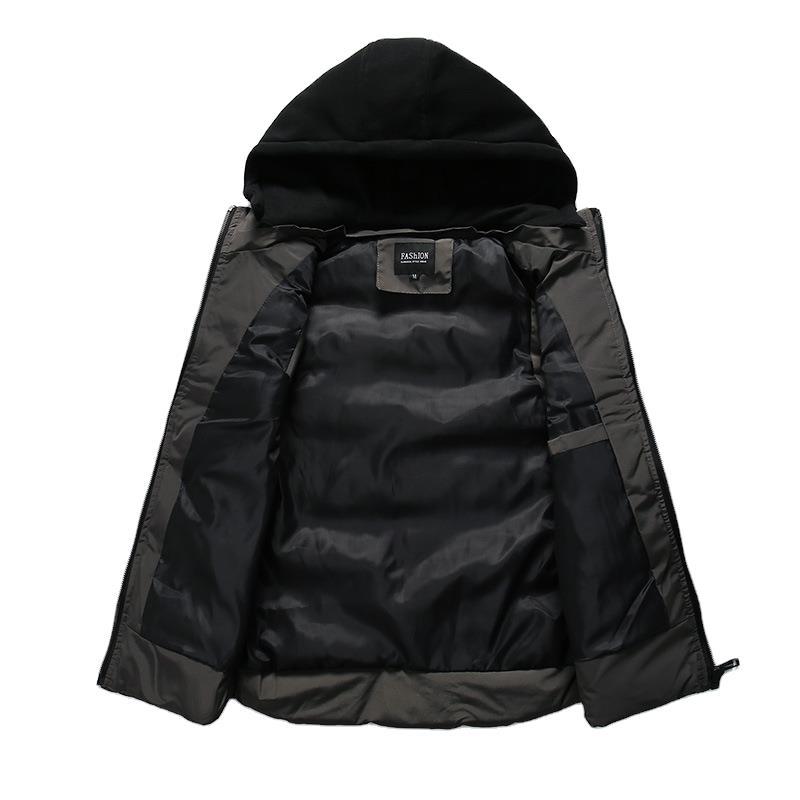 Title 5, Cotton Jacket Hooded Solid Color Zipper Cardiga...