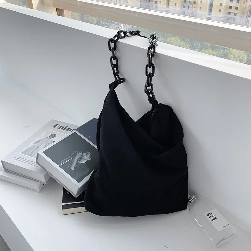 Women's Corduroy Eco-friendly Art Shopping Bag - Black
