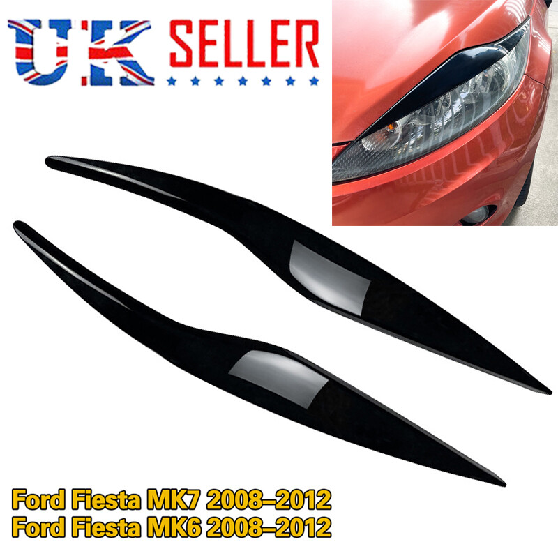 2x Eyebrows Trim Cover For Ford Fiesta MK7 2008  2012 Headlight Lids Gloss Black