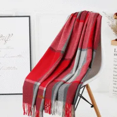 Wool Plaid Women Autumn And Winter Warm Scarf - Red - View 1