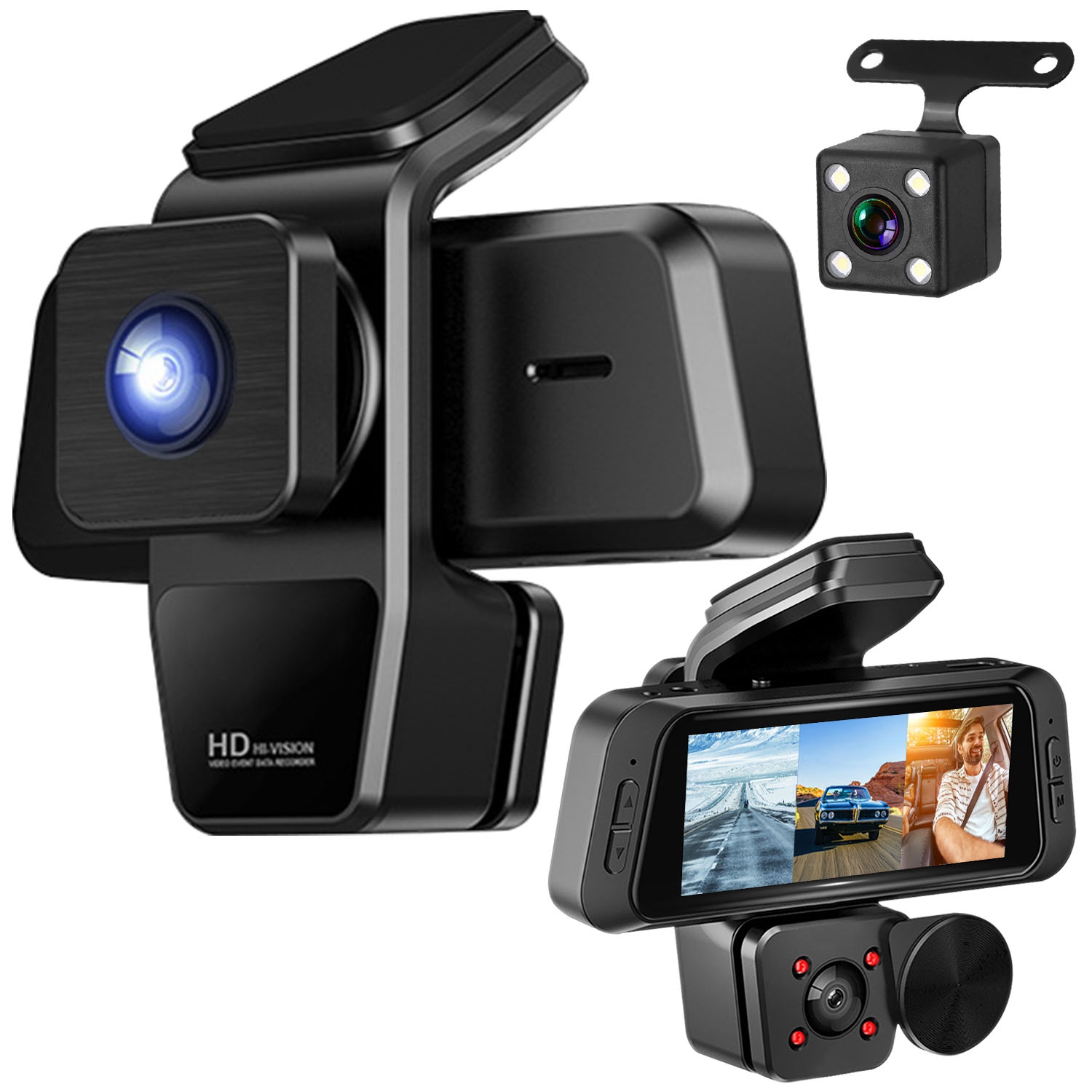 1080P FHD 3 Channel WiFi Dash Cam 170 Degree Wide Angle Triple Car Camera With IR Night G Sensor Motion Detection Loop Recording App Control Support 128G Max