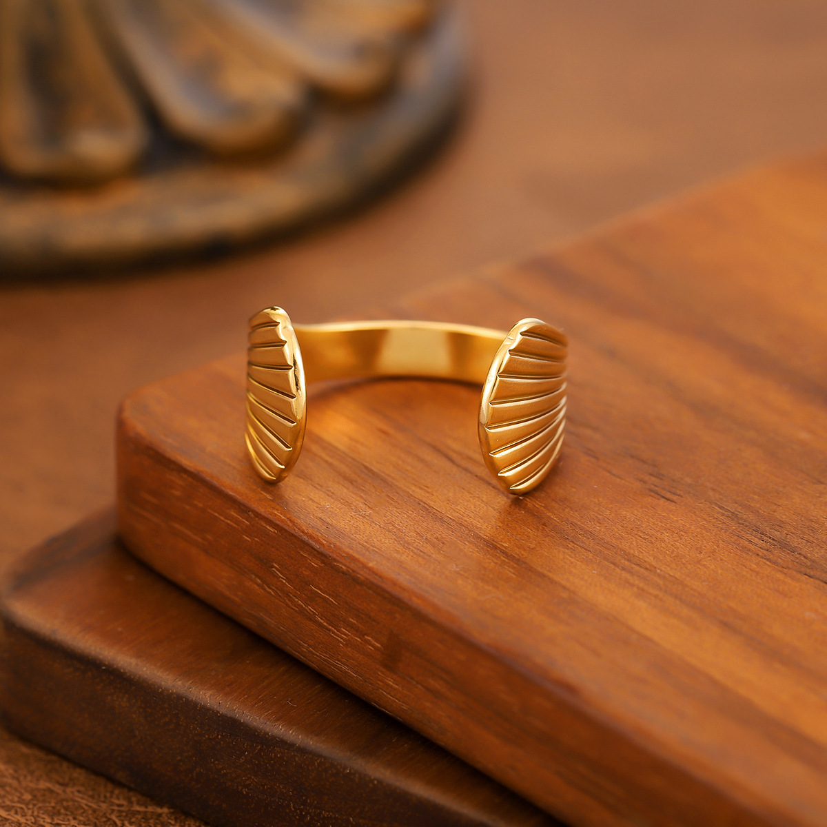 Stainless Steel Minimalist Hollow Geometric Ring For Women, Trendy Personality Adjustable... thumbnail 5