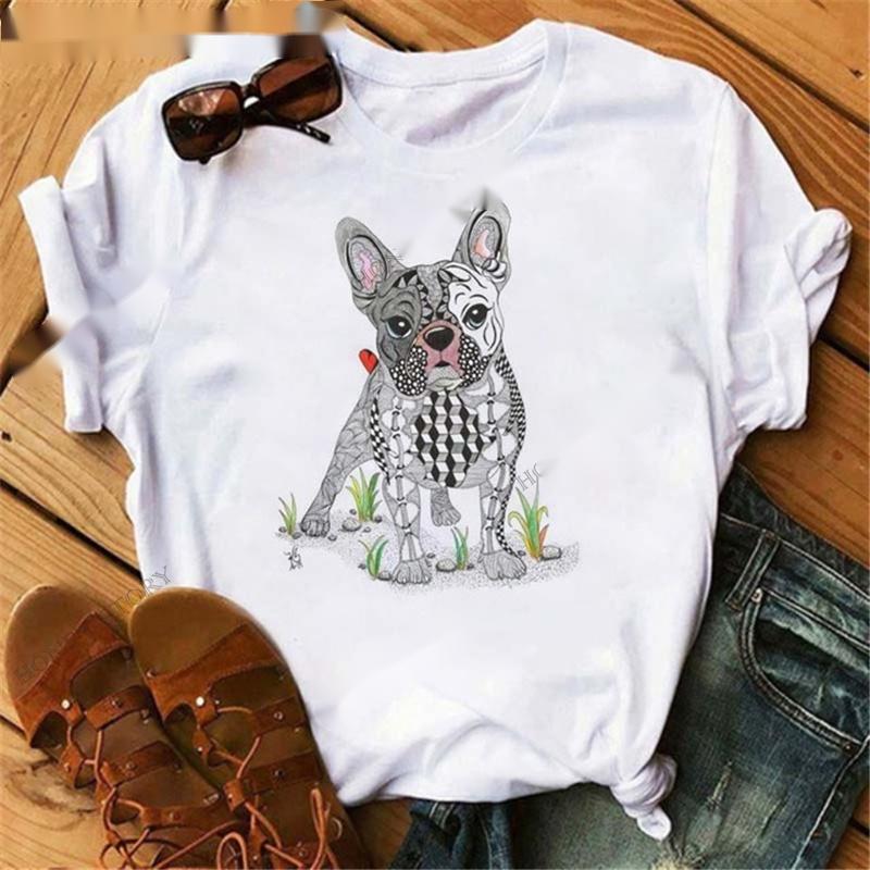 Title 7, Fashionable Bulldog Cartoon Print Ladies T-shirt