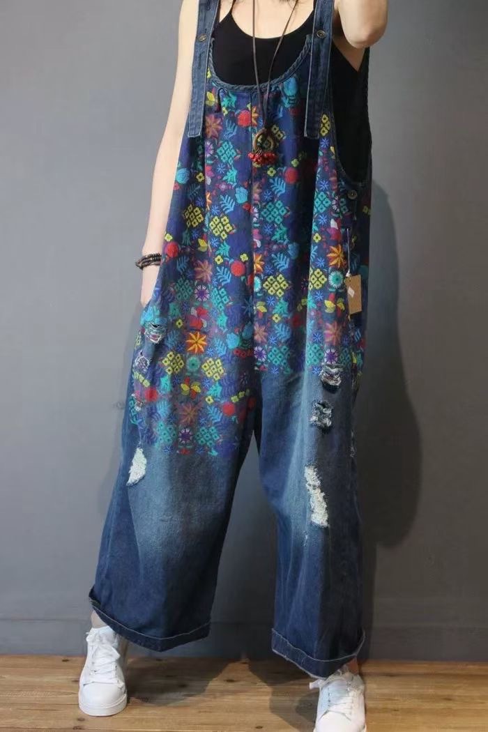 Denim Bibs Wide Leg Jumpsuit Loose Plus Size Adjustable Trousers
