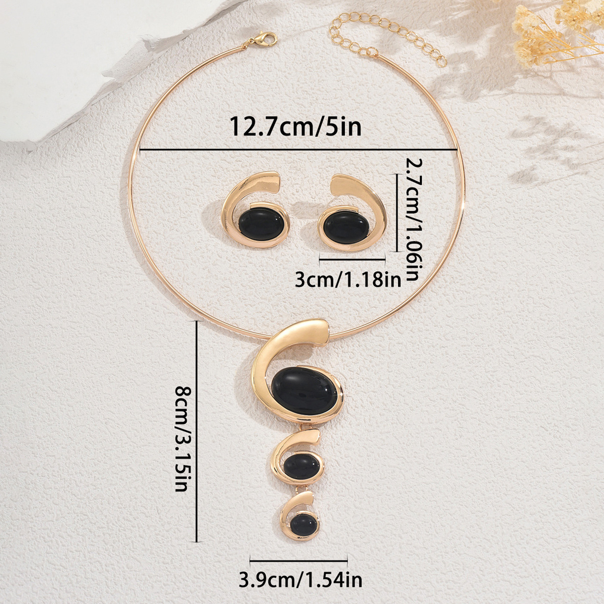 Cross-Border European American Jewelry Set For Women, Long Spiral Drop Earrings Inlaid Gemstones, Elegant Versatile Choker Necklace Matching Set