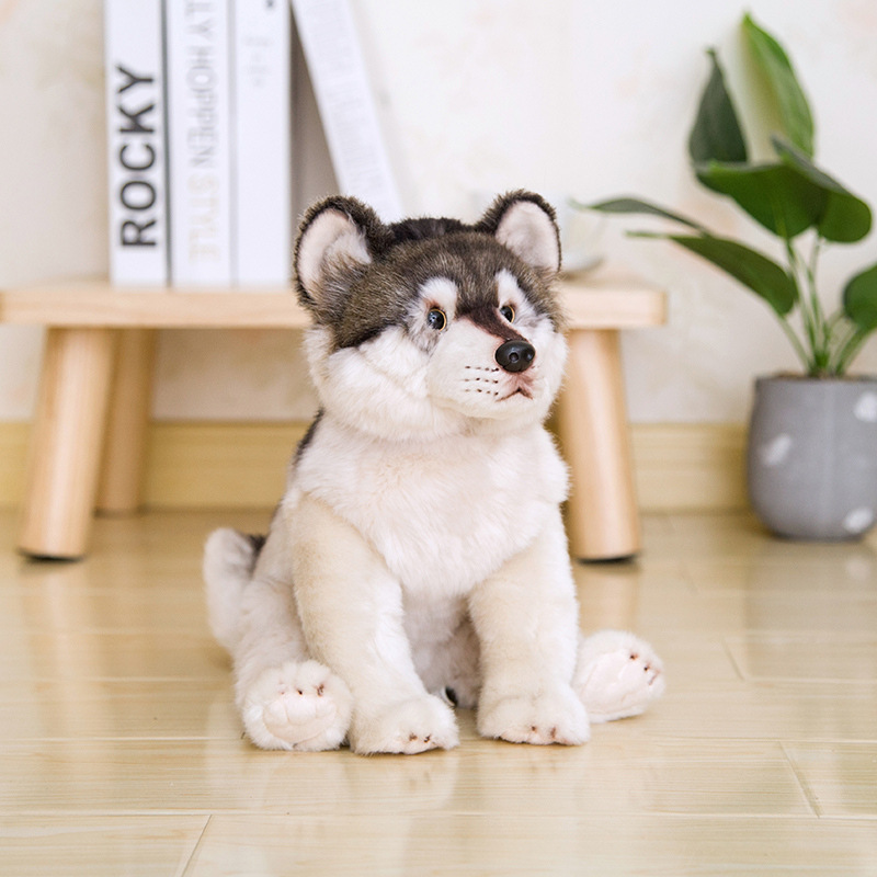 Simulation Wolf Plush Toy Gray Wolf Doll, Realistic Prairie Wolf Doll