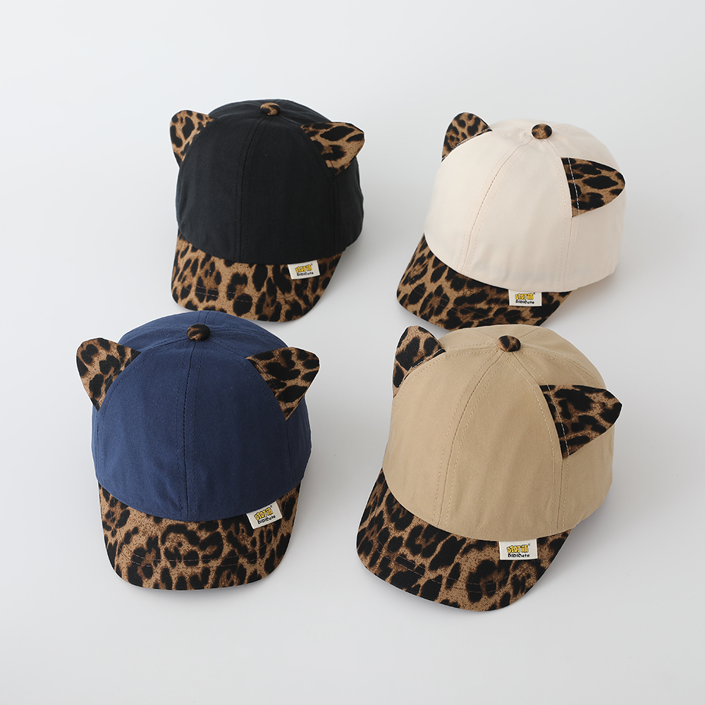 Korean Version Children's Patchwork Leopard Print Brimmed Adjustable Trendy Baseball Cap, Suitable For Outdoor Travel And Entertainment.