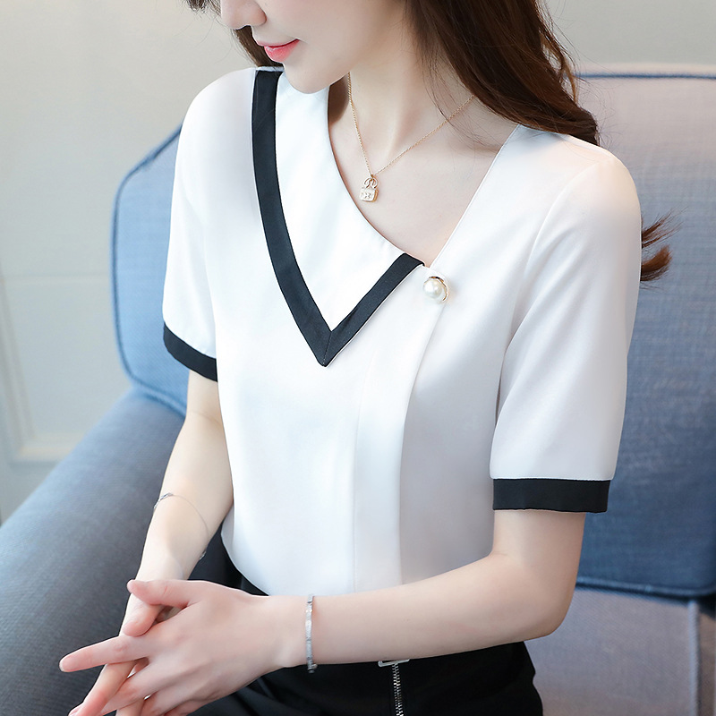 Title 5, One Word Collar Short Sleeve Contrast Shirt Des...