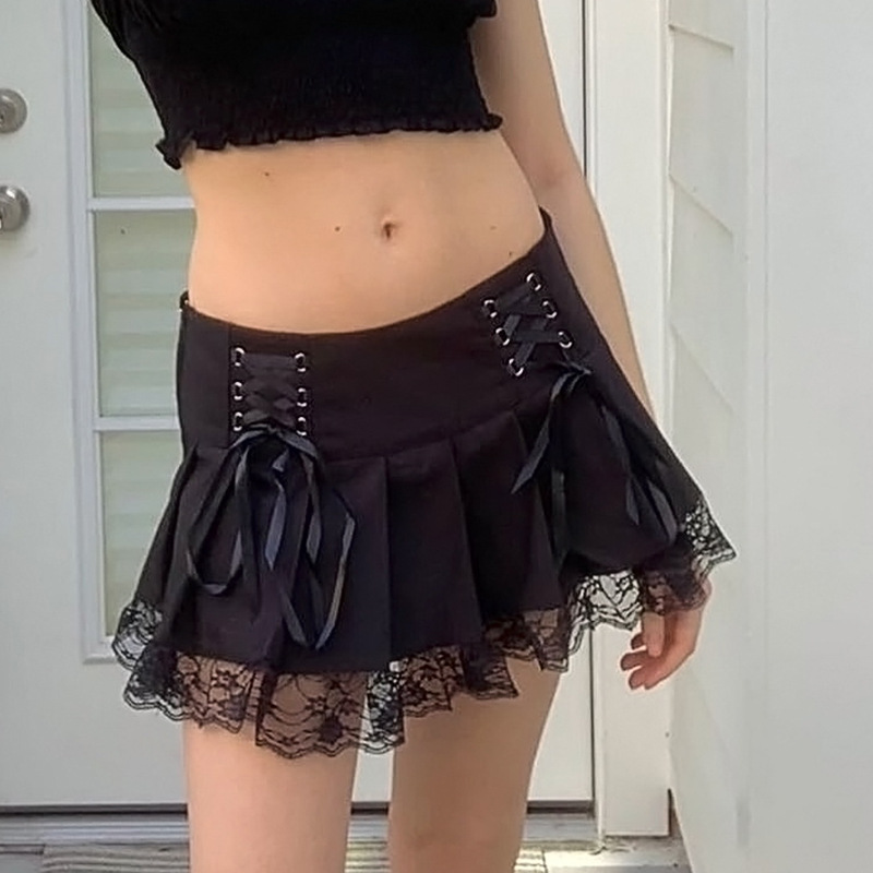 Title 7, Fashionable Black Short Skirt with Black Lace a...