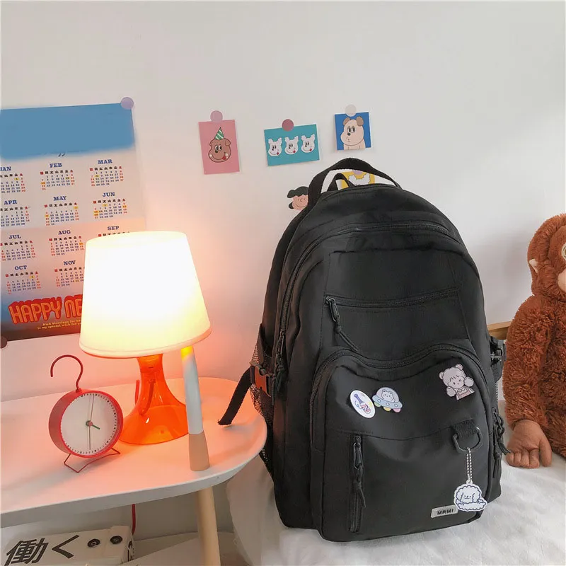 Backpack School Bag Girls Students Schoolbag High Capacity Multi-pocket Design Bags - Black