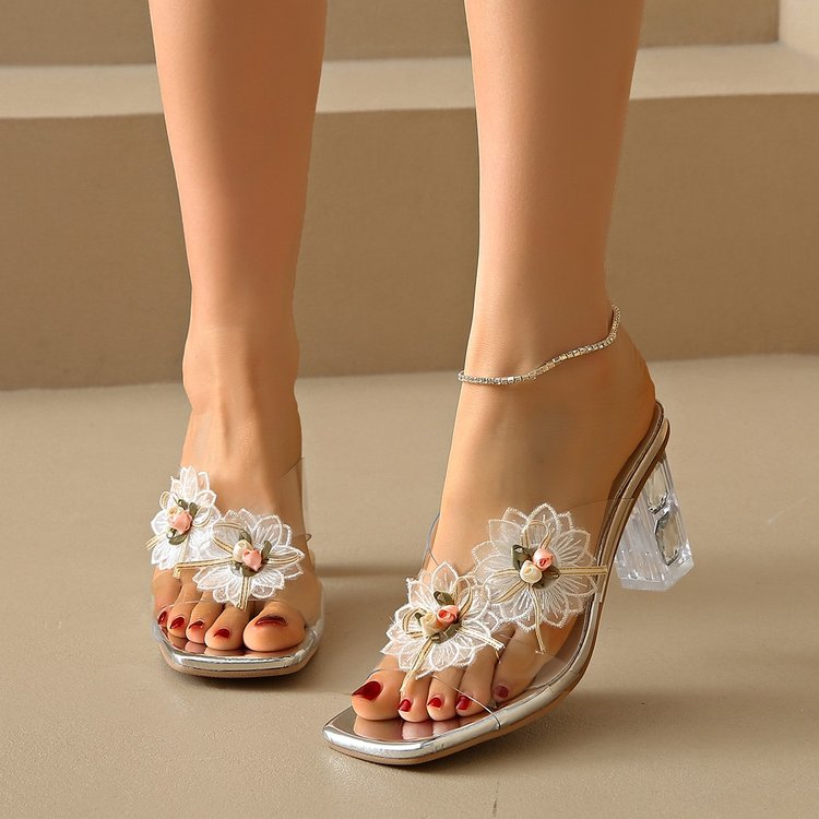 Transparent High Heels, Rhinestone Slippers, Women's Summer Crystal Sandals, French Sandals