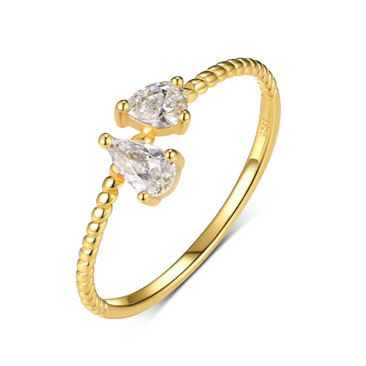 S925 Silver Gold Plated Pear Moissanite Toi