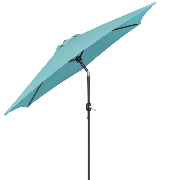 9ft Patio Umbrella, Outdoor Market Umbrella With Push Button Tilt, Crank Handle, 6 Sturdy Iron Ribs, UPF Waterproof Polyester Canopy, KD Design For Garden, Deck, Backyard, Poolside, Sky Blue - Image 25