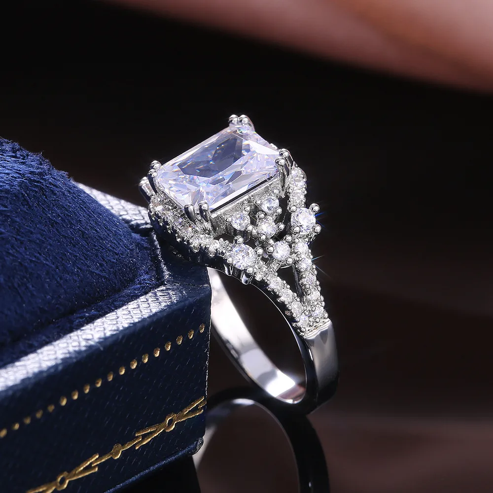 Luxury Silver Color AAA Princess Cut Square Crystal Zircon