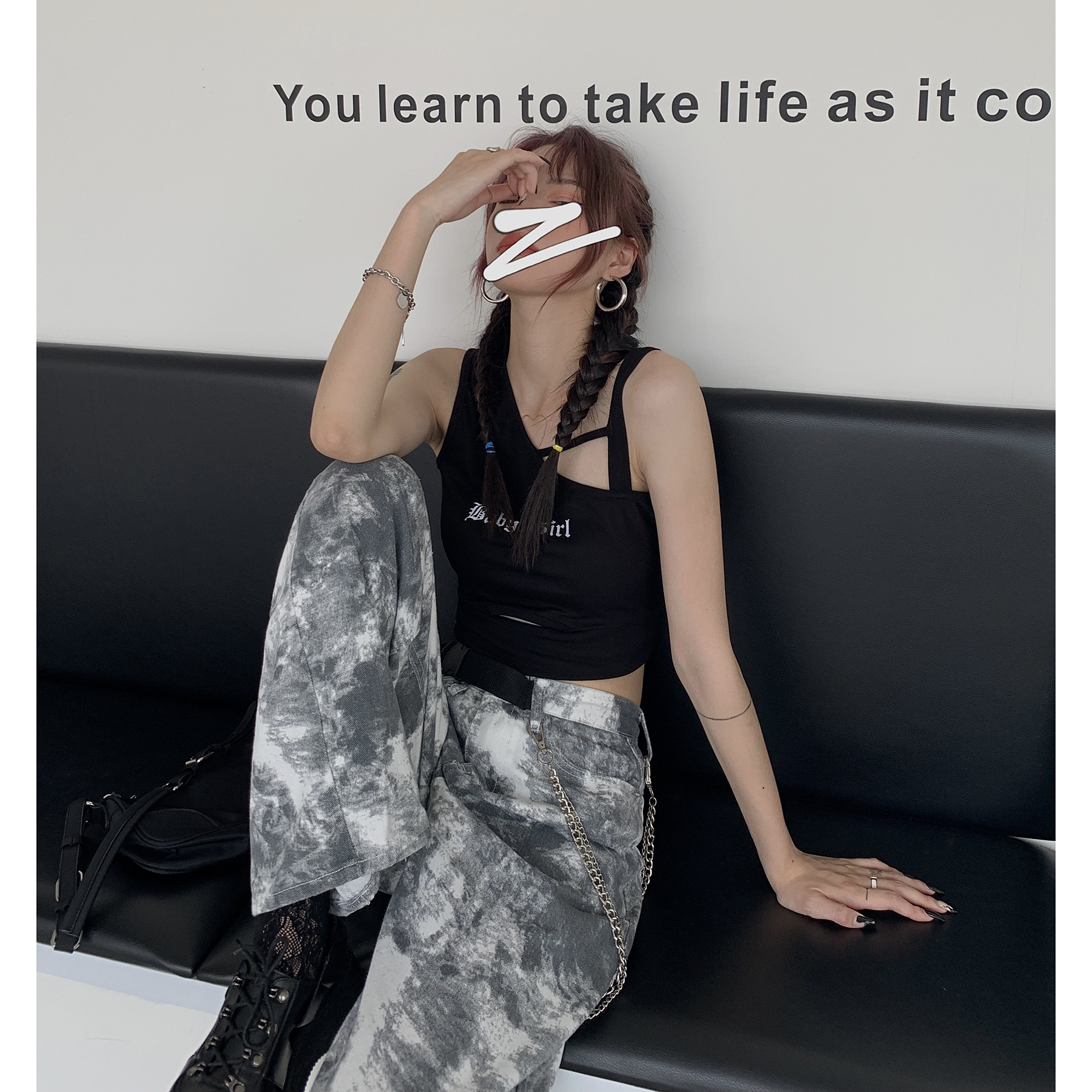 Letter Reflective Camisole Women's Hollow Short Top