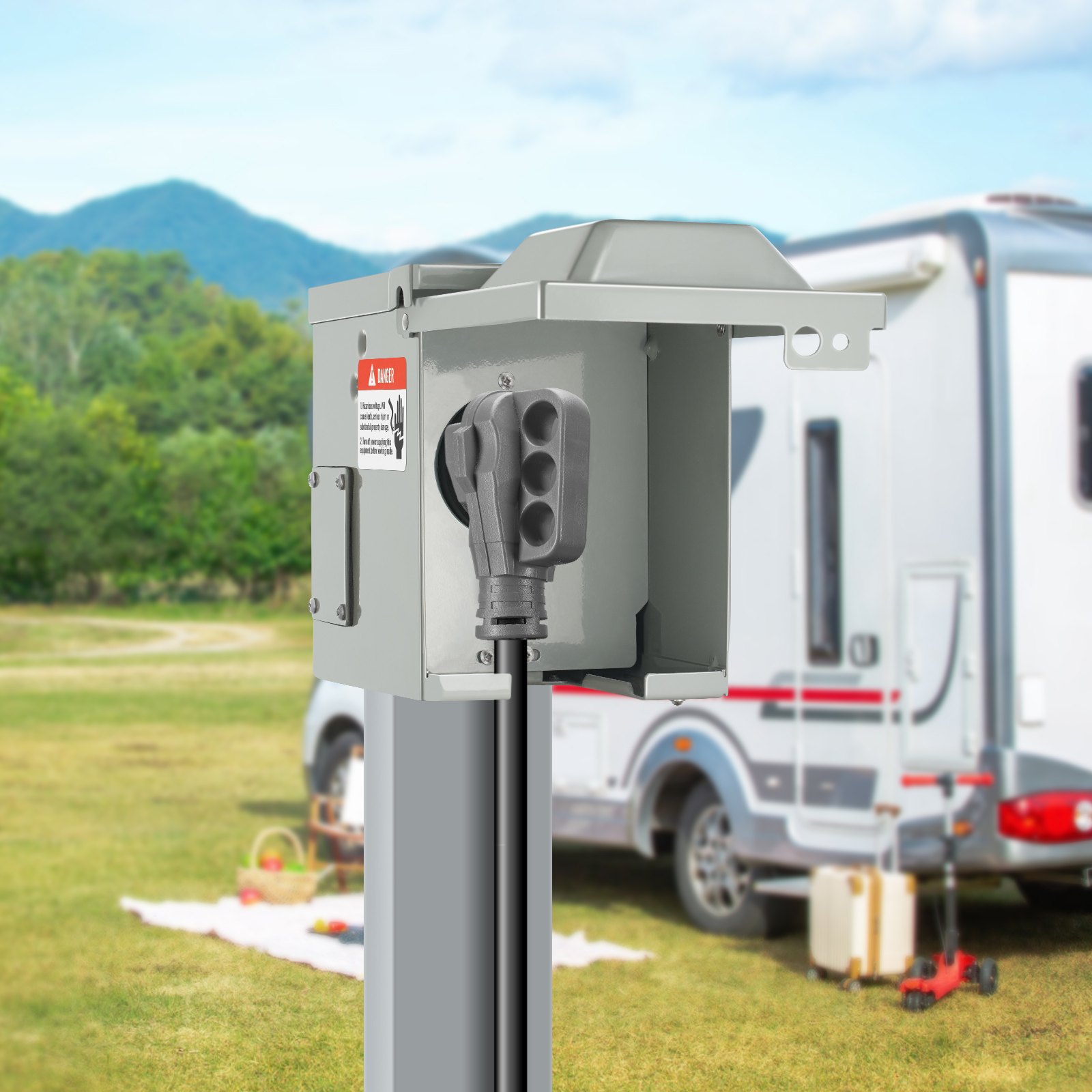 VEVOR 50 Amp RV Power Outlet Box, 125 250 Volt, Enclosed Lockable Outdoor RV Receptacle Box, NEMA 14-50R Weatherproof Electrical Panel, For RV Camper Trailer Motorhome Tested To UL Standards image 5
