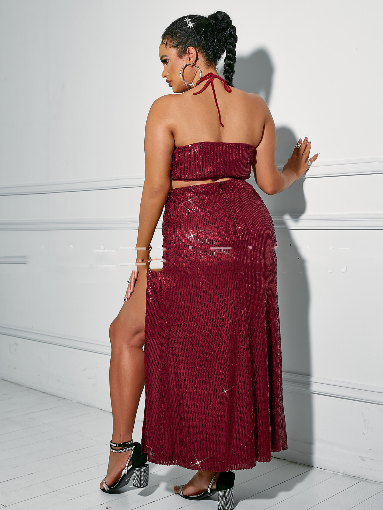 Solid Color High Waist Waist Wrap Chest Red With Dress