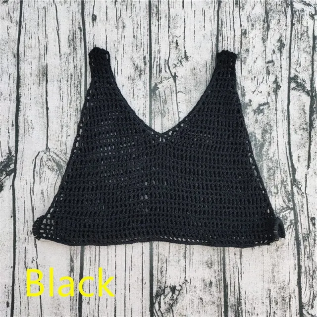 Handmade Crochet Beach Bikini Sweatshirt Swimsuit Cover Pants Set Black - Shop at LoveMi
