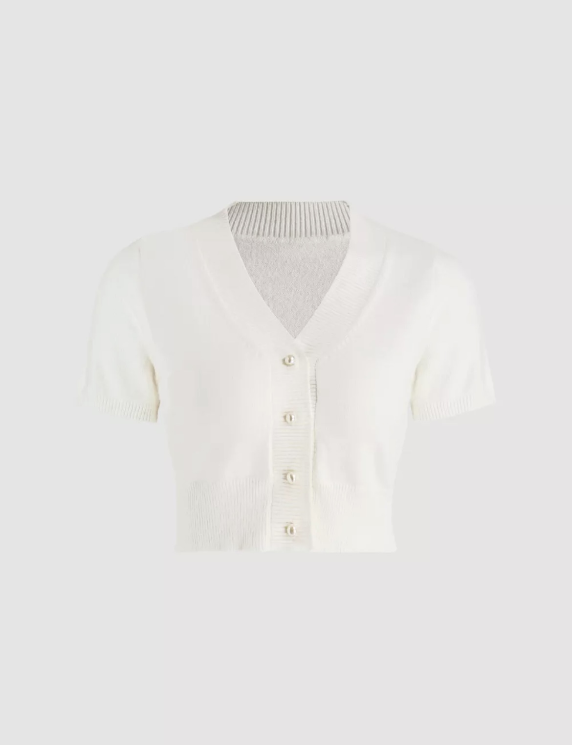 White Knit Pearl Chain Top Half Sleeve