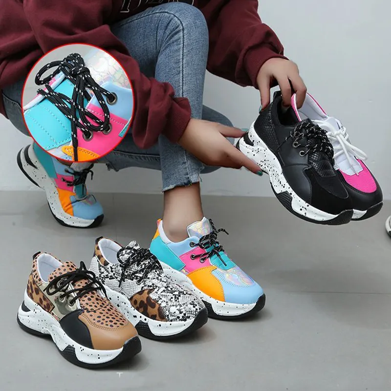 Leopard Print Sneakers Women Lace Up Walking