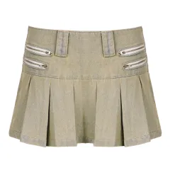 Spice Girl Pleated Women's American Style Made Old Blue Denim Skirt - Short Skirt - View 1